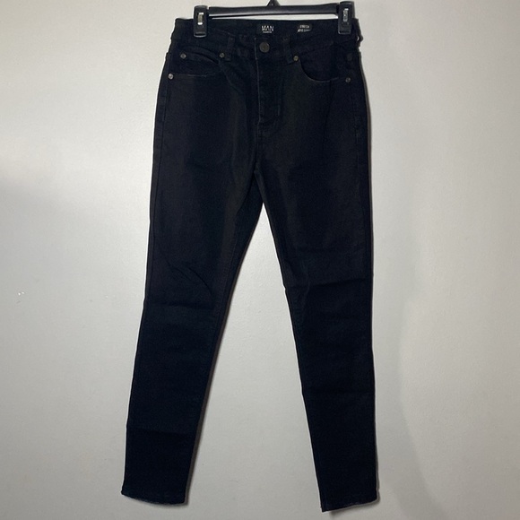 BooHoo Man Skinny Stretch Jeans Men’s 28x30 Black Spellout World Wide Collection - Picture 6 of 16